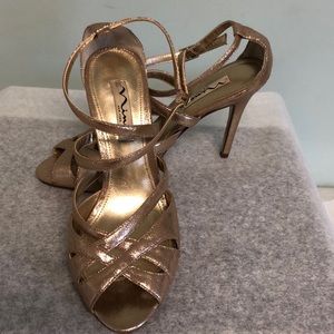 Nina rose gold leather strappy ankle party sandals
